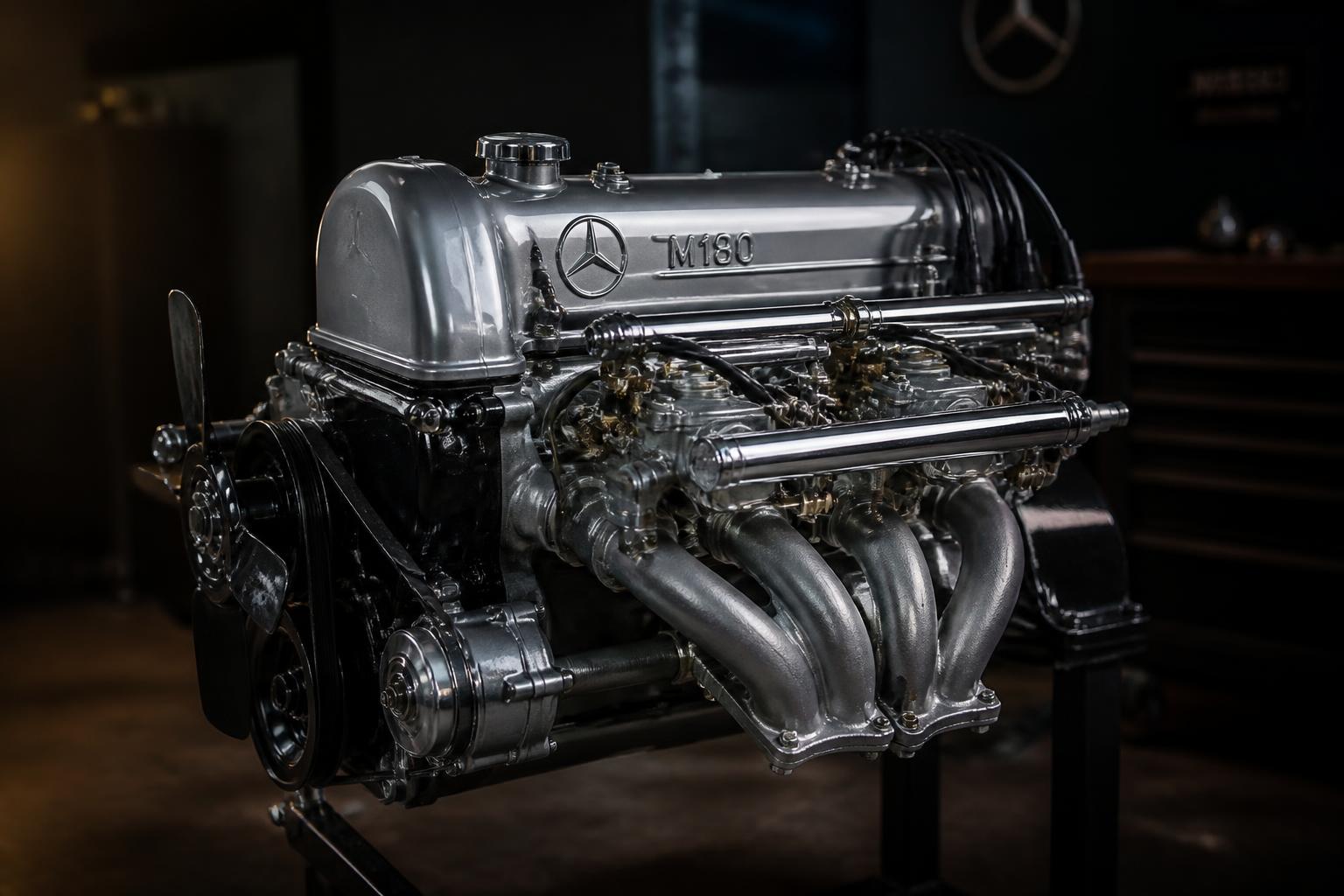 Classic Mercedes-Benz engine bay — restored to perfection